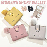 Students Small Wallet Pu Multifunctional Coin Clip Plush Pendant Zipper