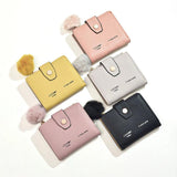 Students Small Wallet Pu Multifunctional Coin Clip Plush Pendant Zipper