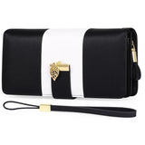 Long Zipper Wallet Contrast PU Leather Large Capacity Handbag