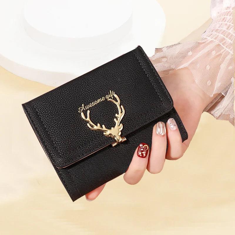 Cartoon Deer Zero Wallet Matte Three-Fold Short Wallet Female Niche