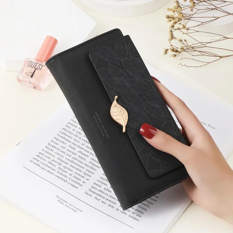 Leaf Buckle Long Wallet for Women