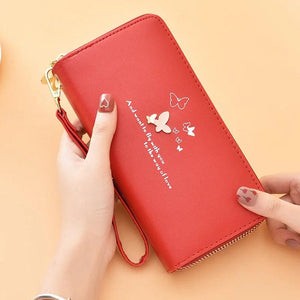 Cartoon Butterfly Wallet Wrist Handbag Double Zipper Large Capacity