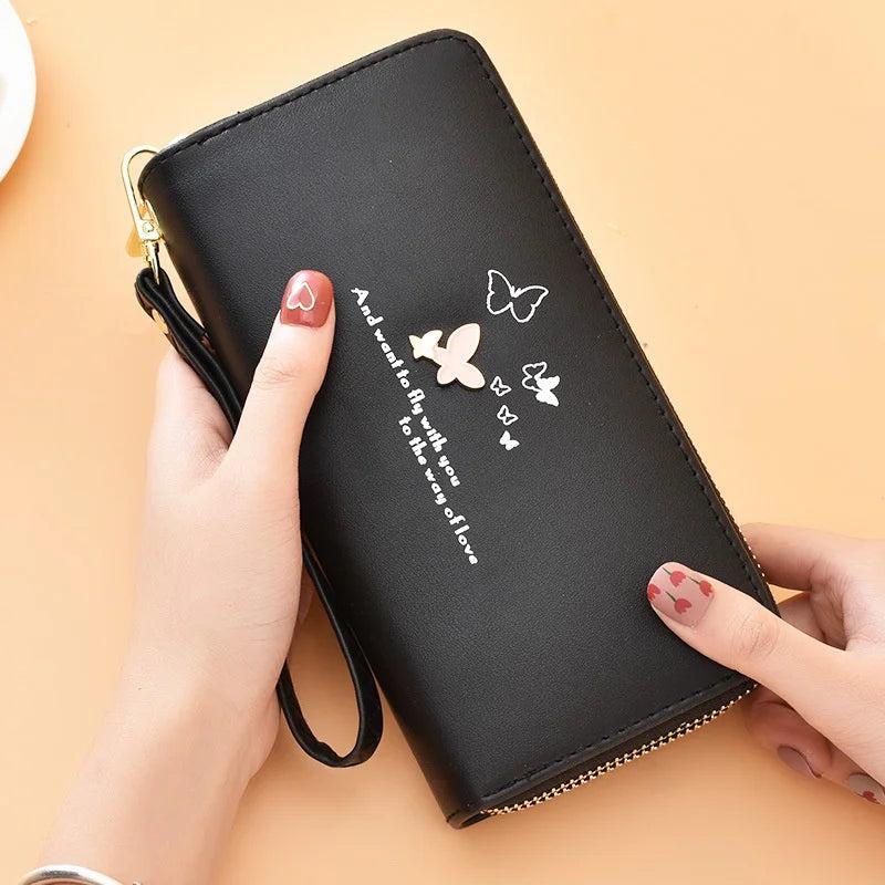 Cartoon Butterfly Wallet Wrist Handbag Double Zipper Large Capacity
