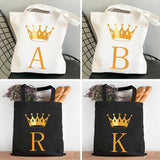 Golden Alphabet Women Shopper Bag Canvas Tote Shoulder Lady Shopping Bag