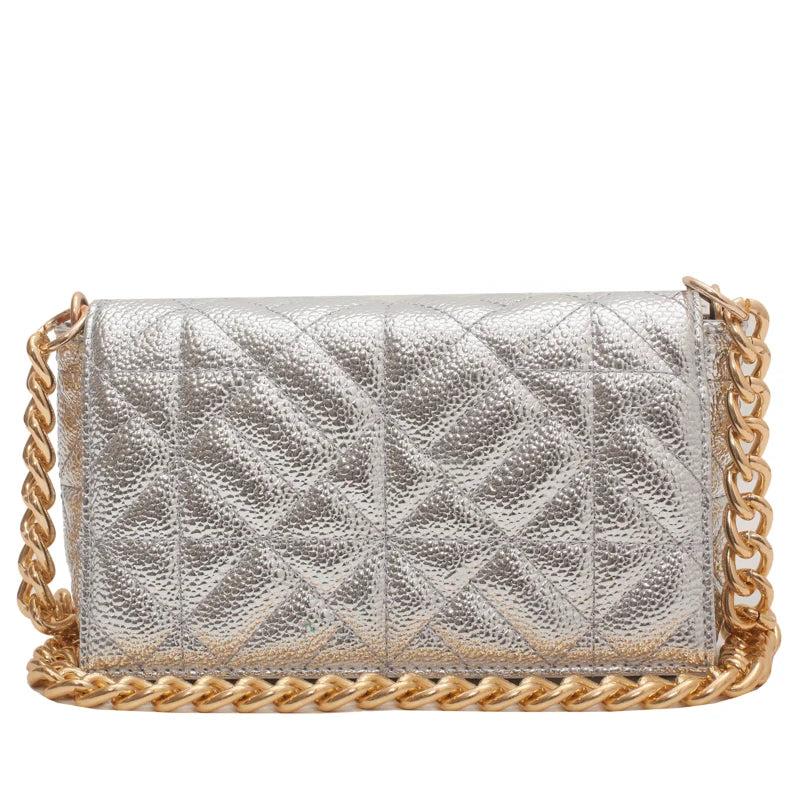 Silver Leather Chain Shoulder Bag for Women