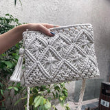Tassel Hand Held Messenger Bag Cotton Rope Single Shoulder Woven Bag