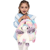 Baby Girl Unicorn Fur Backpack Zipper Schoolbag Kid Toy Doll Plush Bag