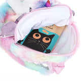 Baby Girl Unicorn Fur Backpack Zipper Schoolbag Kid Toy Doll Plush Bag