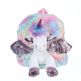 Baby Girl Unicorn Fur Backpack Zipper Schoolbag Kid Toy Doll Plush Bag