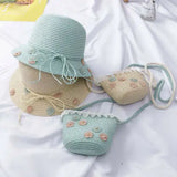 Baby Kid Beach Bucket Cap Straw Sun Hat+Handbag Straw Bag