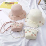 Baby Kid Beach Bucket Cap Straw Sun Hat+Handbag Straw Bag