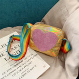 Toddler Girls Rainbow Heart Shoulder Bag Sequins Messenger Handbag