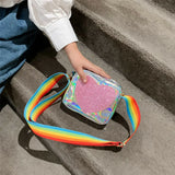 Toddler Girls Rainbow Heart Shoulder Bag Sequins Messenger Handbag