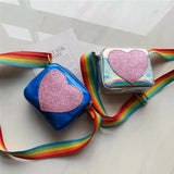 Toddler Girls Rainbow Heart Shoulder Bag Sequins Messenger Handbag