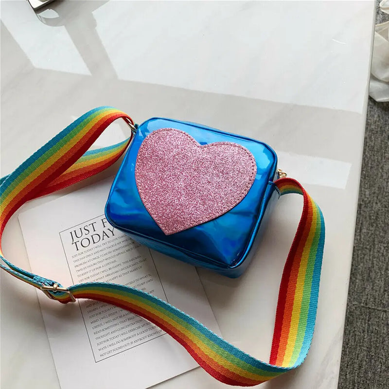 Toddler Girls Rainbow Heart Shoulder Bag Sequins Messenger Handbag