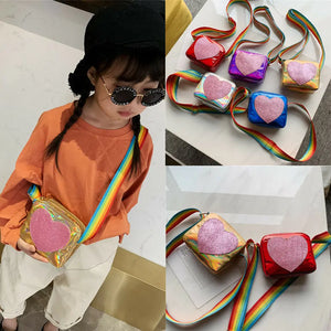 Toddler Girls Rainbow Heart Shoulder Bag Sequins Messenger Handbag