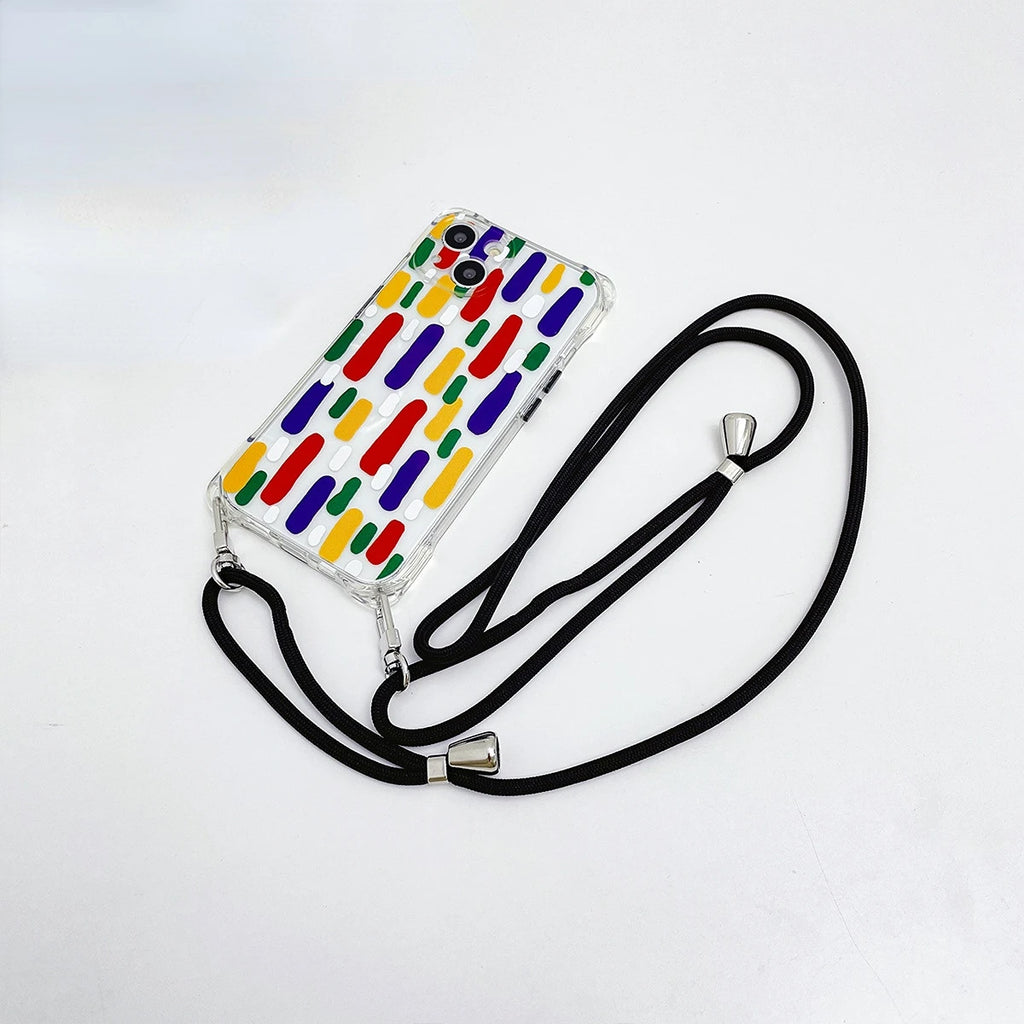 IPhone 14pro Max 13 Contrast Crossbody Rope Hole Case
