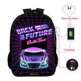 Back to Future Print Backpack Bag 16 Inch USB Students College Teens School Bags