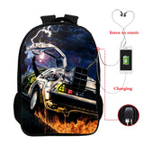 Back to Future Print Backpack Bag 16 Inch USB Students College Teens School Bags
