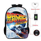 Back to Future Print Backpack Bag 16 Inch USB Students College Teens School Bags