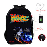 Back to Future Print Backpack Bag 16 Inch USB Students College Teens School Bags