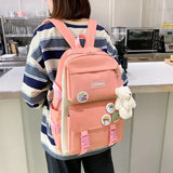 Teenage Girl High School Backpack Set Canvas Travel Bags