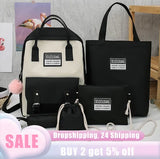 Backpack 5 Piece Set High School Bags Teen Girl Canvas Travel Bookbags