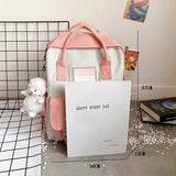 5 Piece High School Backpack Set for Teenage Girl Canvas Travel Bags