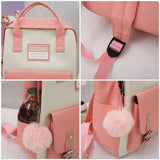 Backpack 5 Piece Set High School Bags Teen Girl Canvas Travel Bookbags