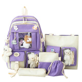 Teenage Girl High School Backpack Set Canvas Travel Bags