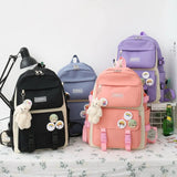 Teenage Girl High School Backpack Set Canvas Travel Bags