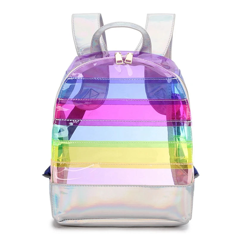 Colorful Stripes Transparent Backpack Bag Ladies Travel Bag