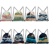 Oil Painting Mountain Forest Print Drawstring Backpack Bag