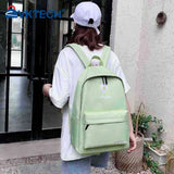 Casual Canvas Book Backpack Green with Daisy Embroidery Large Capacity