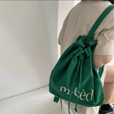Embroidered Canvas Drawstring School Backpack for Women