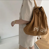 Embroidered Canvas Drawstring School Backpack for Women