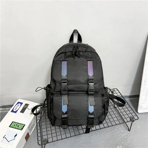 Reflective Strip Nylon Backpack School Travel Bag