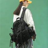 Hip-Hop Style Nylon Backpack w/ Tassel, Street Fashion School Travel Bag