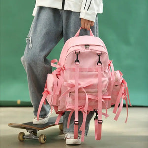 Hip-Hop Style Nylon Backpack w/ Tassel, Street Fashion School Travel Bag