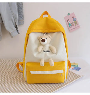 Large-capacity School Backpack with Bear Design