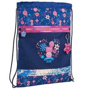 Sequined Gym Bag with Printed Handles & Keychain