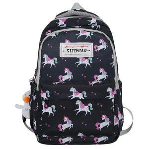 Backpack Teenage Girl Unicorn High Waterproof Nylon Women School Bag