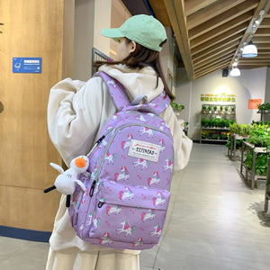Backpack Teenage Girl Unicorn High Waterproof Nylon Women School Bag