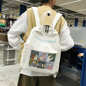 Summer Cartoon Canvas Backpack for Teenage Girls