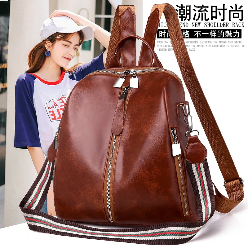 Girls Casual Shoulder School Bag PU Leather Travel Backpack