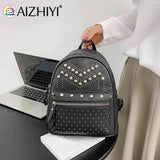 Women PU Leather Rivet Daily Rucksack Female Casual Travel Bag