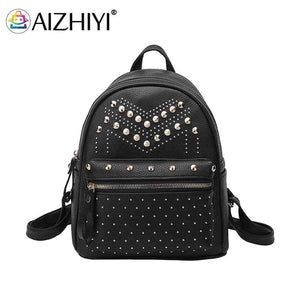 Women PU Leather Rivet Daily Rucksack Female Casual Travel Bag