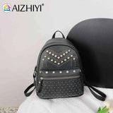 Women PU Leather Rivet Daily Rucksack Female Casual Travel Bag