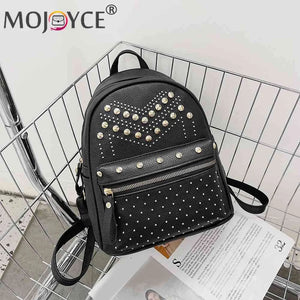 Women PU Leather Rivet Daily Rucksack Casual Travel Bagpack Girls School Bags