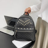 Women PU Leather Rivet Daily Rucksack Casual Travel Ladies Bagpack